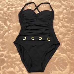 Bleu By Rod Beattie, Black Retro-Fit, Extremely Slimming Ruched One-Piece, 8